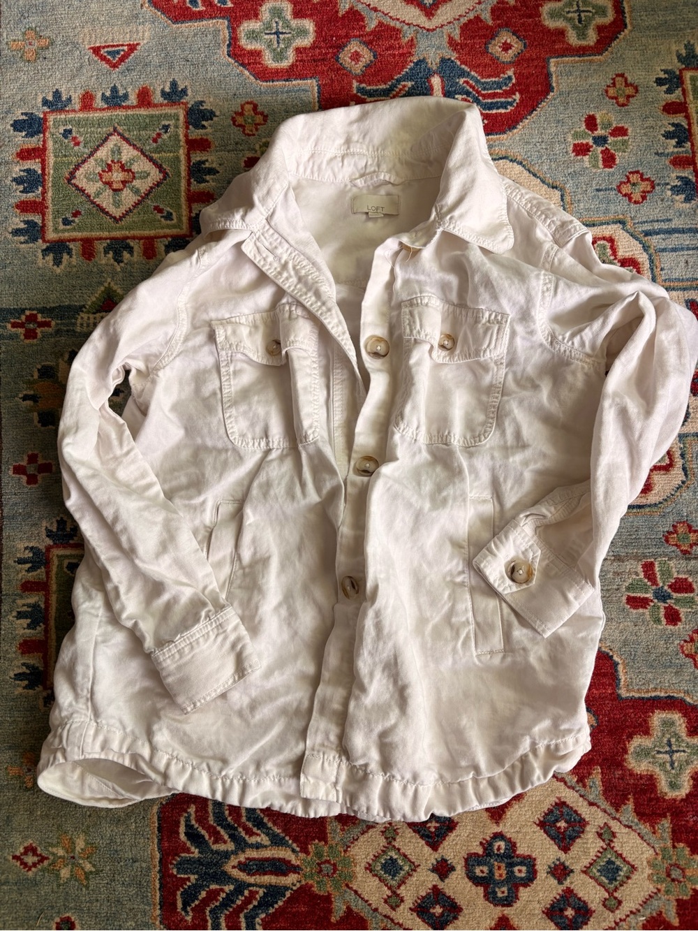 Loft Size Small White 4 pocket thick long sleeve
